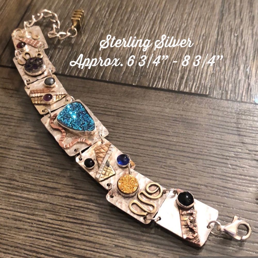 Sterling Silver Artisan Crafted Bracelet, Druzy & Mixed Metals